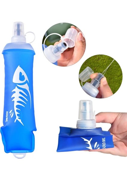 Mavi Stil 500ML Soft Flask Folding Collapsible Water Bottle Bag Tpu Free For Outdoor Travel Running Hydration Pack Waist Vest Water Bags (Yurt Dışından) fırsatları