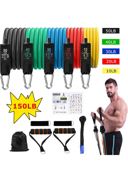 Set D-150LB-11PCS Stili Direnç Bantları Seti Vücut Geliştirme Ev Spor Ekipmanları Profesyonel Ağırlık Eğitimi Fitness Elastik Lastik Bantlar Genişletici (Yurt Dışından) indirimleri
