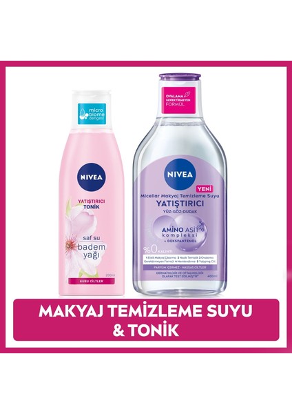 Yatıştırıcı Micellar Makyaj Temizleme Suyu 400ml Ve Aqua Rose Nemlendirici Tonik 200ml, Hassas Cilt, Yüz Bakım