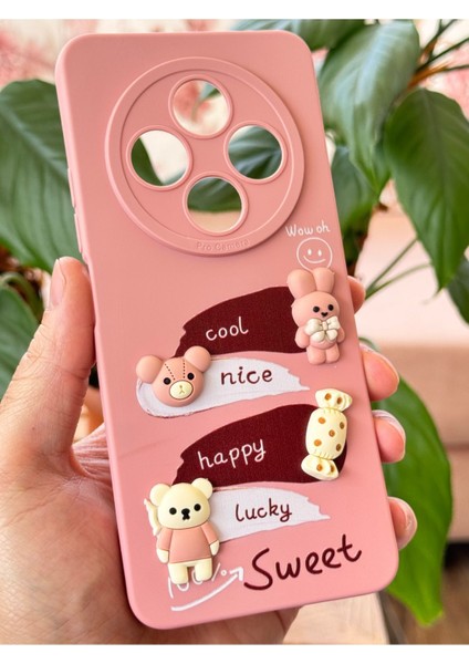 Xiaomi Redmi 14C Kılıf Pembe Tavşan Tasarımlı Desenli Kamera Korumalı Yumuşak Silikon Kapak