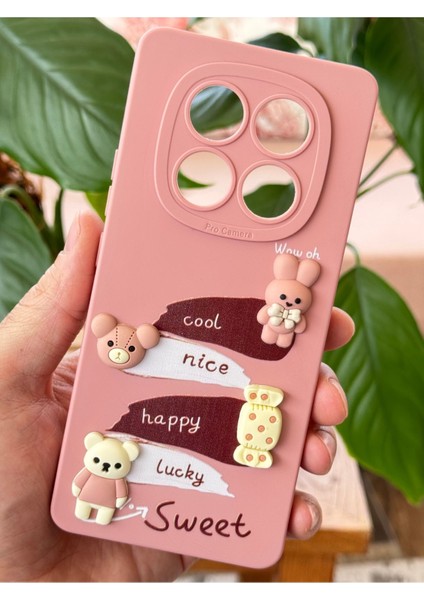 Xiaomi Redmi Note 14 Pro Kılıf Pembe Tavşan Tasarımlı Desenli Kamera Korumalı Yumuşak Silikon Kapak