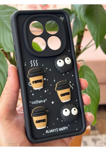Xiaomi Redmi Note 14 Pro Kılıf Kamera Korumalı Coffee Kurabiye Figürlü Siyah Yumuşak Silikon Kapak modelleri