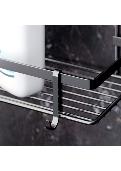 Teknotel 3 Katlı Kancalı Banyo Rafı - Siyah
