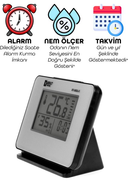 5 Fonksiyonlu Dijital Bebek Nem Ölçer Saat Takvim Alarm Termometre Masa Saati Alarmlı 1601 modelleri