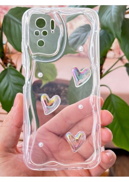 Redmi Note 10 - 10S Kılıf 3D Kalpli Inci Tasarımlı Desenli Kamera Korumalı Şeffaf Silikon Kapak fiyatları