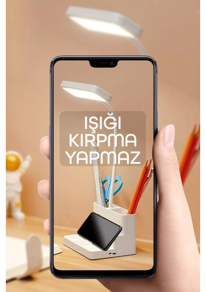 Şarjlı Masa Lambası Dokunmatik Sıcak Renk Ayarlı Telefon Standlı Dimmer Çalışma Okuma Işığı Q108