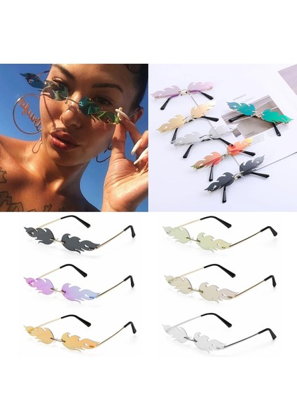 Kırmızı Stil Sıcak Moda Yangın Alev Güneş Gözlüğü Çerçevesiz Dalga Güneş Gözlükleri Uv 400 Gözlük Lüks Dar Güneş Gözlüğü Kadın Erkek Bisiklet Aksesuarları (Yurt Dışından) fırsatları