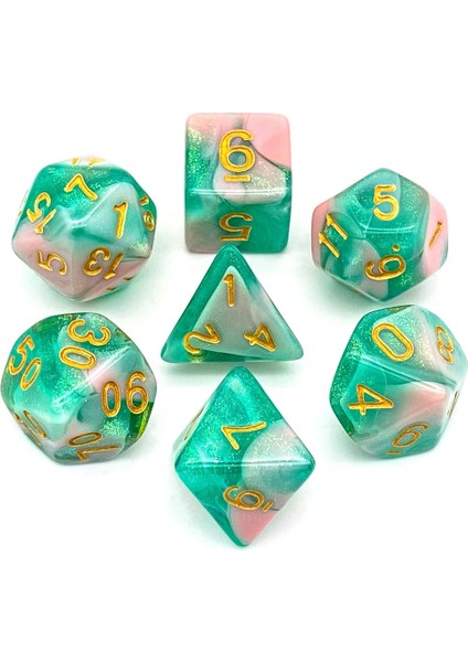 Poludie Pembe Yeşil Glitter Dnd Zar Seti D4~D20 Dungeons And Dragons Için Çokyüzlü Zar Rol Yapma Tahta Oyunu ​mtg Rpg D&d (Yurt Dışından)