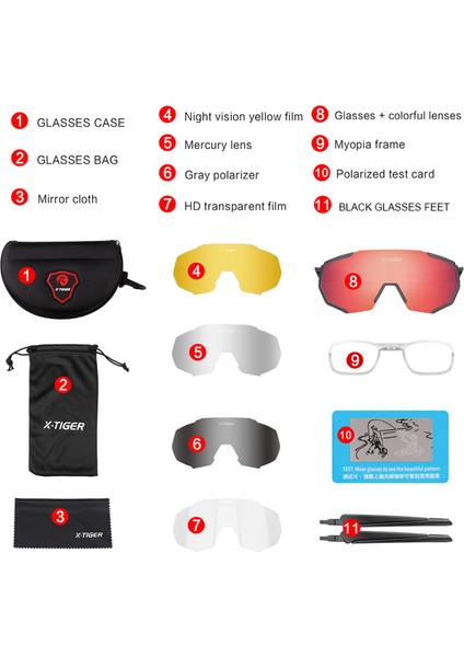 JPC06-5 Lens Stili X-Tıger Polarize Spor Bisiklet Güneş Gözlüğü Yol Bisiklet Gözlükleri Dağ Bisikleti Bisiklet Sürme Koruma Gözlükleri Gözlük Lens (Yurt Dışından)