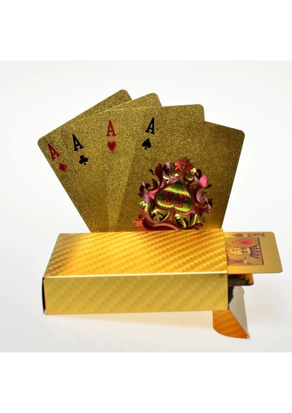 Altın 1 Tarzı Altın Folyo Poker Seti Su Geçirmez Kartlar Lüks Altın Iskambil Kartları Oyunu Plastik Folyo Poker Dayanıklı Hediye Koleksiyonu (Yurt Dışından)
