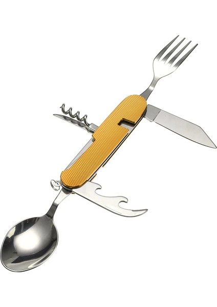 Sarı Stil Ayrılabilir Açık Sofra Kamp Paslanmaz Çelik Çatal Bıçak Kaşık Şişe Açacağı Yürüyüş Hayatta Kalma Seyahat Için Katlama Kiti (Yurt Dışından) indirimleri