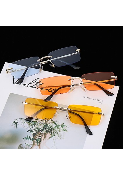 No.16 Tarzı Seyahat Tarzı Dağcılık Güneş Gözlüğü Erkekler Kadınlar Için Uvades Dikdörtgen Çerçevesiz Gözlükler Degrade Renkler Gözlük (Yurt Dışından) modelleri