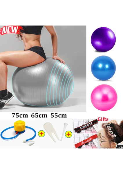 55 cm Mor Stil Yoga Topu 75CM 65CM 55CM Pompa Seti ile Fitness Denge Topları Ev Pilates Masaj Topu Eğitimi Spor Salonu Egzersizi Yoga Topu Seti (Yurt Dışından) fiyatları