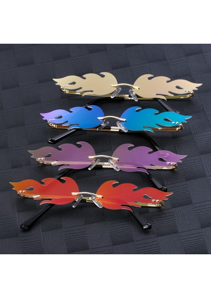 C05 Neon Yeşili Stili Yeni Ateş Alev Güneş Gözlüğü Erkek Kadın Çerçevesiz Dalga Güneş Gözlükleri Uv 400 Gözlük Lüks Trend Streetwear Bisiklet Dış Mekan Aksesuarı (Yurt Dışından) fiyatları
