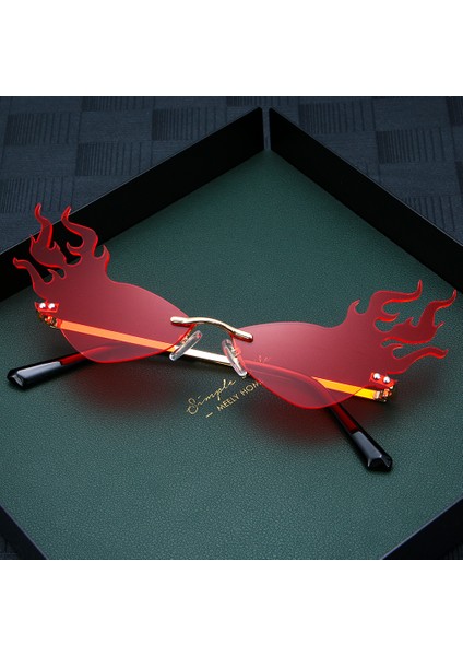 C05 Neon Yeşili Stili Yeni Ateş Alev Güneş Gözlüğü Erkek Kadın Çerçevesiz Dalga Güneş Gözlükleri Uv 400 Gözlük Lüks Trend Streetwear Bisiklet Dış Mekan Aksesuarı (Yurt Dışından) indirimleri