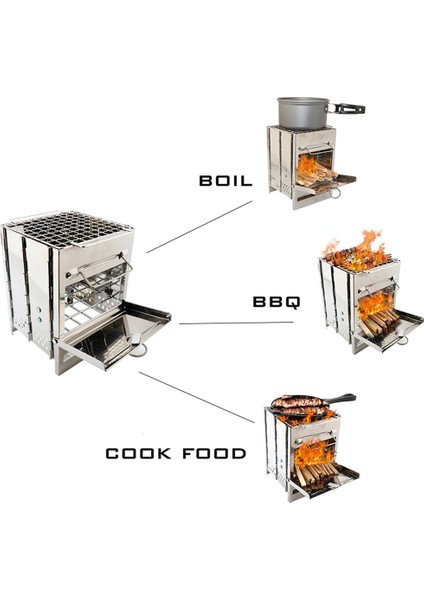 Stil 4 Stil Katlanır Kamp Yürüyüş Soba Sırt Çantasıyla Odun Sobası Mini Barbekü Izgara Sırt Çantasıyla Seyahat Için Taşıma Çantası ile Yürüyüş Kamp Pişirme (Yurt Dışından)