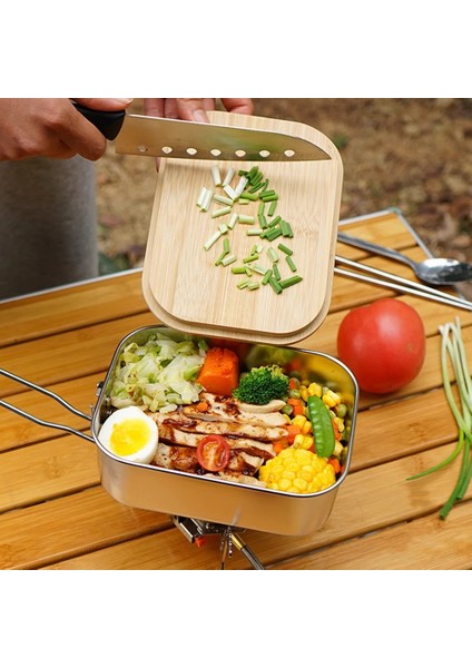 Bir Stil Taşınabilir Açık Öğle Yemeği Kutusu Paslanmaz Çelik Bambu Ahşap Kapak Kesme Tahtası Kapağı Açık Kamp Bento Konteyner (Yurt Dışından)