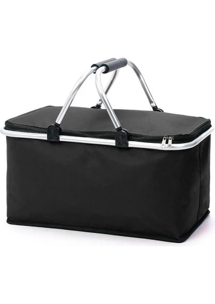 Siyah Stil Portable Foldable Desigamping Basket Waterproof Large Capacity Fresh Preservation Insulated Storage Organizer Handbag (Yurt Dışından)