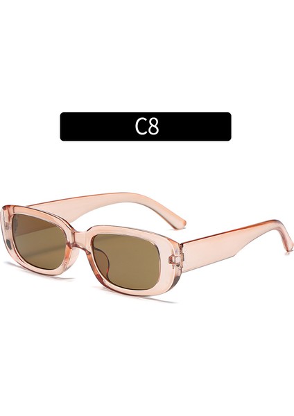 C8 Stili Dörtgen Güneş Gözlüğü Kadın Lüks Seyahat Küçük Dikdörtgen Güneş Gözlükleri Kadın Moda Retro Lunette De Soleil Femme (Yurt Dışından)