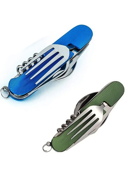 Mavi Yeşil Tarzı 2021 Sıcak Satış Çok Fonksiyonlu Katlanabilir Cep Paslanmaz Çelik Açık Kamp Gereçleri Bıçak Çatal Kaşık Sofra Parçaları (Yurt Dışından)