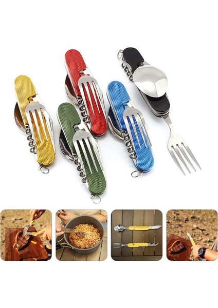 Mavi Yeşil Tarzı 2021 Sıcak Satış Çok Fonksiyonlu Katlanabilir Cep Paslanmaz Çelik Açık Kamp Gereçleri Bıçak Çatal Kaşık Sofra Parçaları (Yurt Dışından) fiyatları