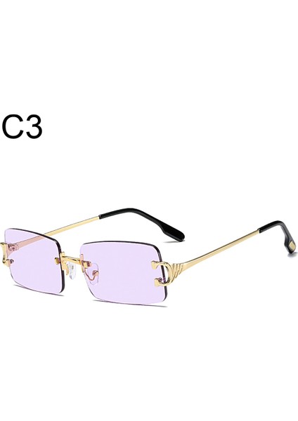 C3 Stili Mavi Dikdörtgen Güneş Gözlüğü Çerçevesiz Erkekler Metal Moda Kadınlar Için Kare Güneş Gözlükleri Degrade Lens Çerçevesiz UV400 Koruma (Yurt Dışından)