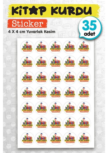 Kitap Kurdu Tebrikler Etiket Sticker 35 Adet 4cm Öğretmen Okul Ödev Karne Için Motivasyon ETIKET-T1159 fiyatları