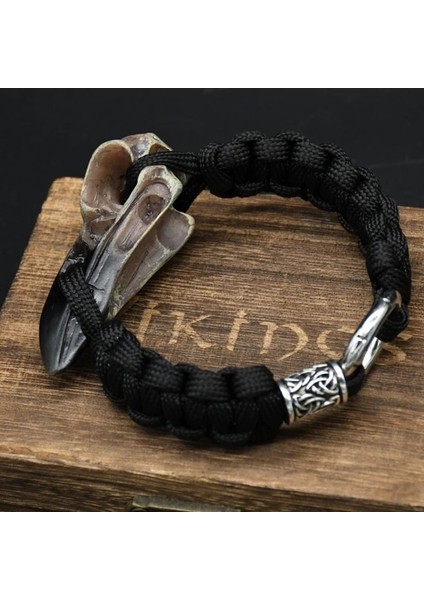 Stil 2 Trinity Uzunluğu 21 cm Odin Karga Iskelet Bilezik Vikings Kartal Kafası Kolye Rune Boncuk Paracord Halat Iskandinav Korsanları Rune Valknut Muska Takı Hediye (Yurt Dışından)