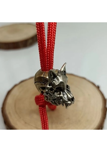 Pirinç Canavar Maskesi Iskelet Pirinç Bıçak Boncuk Edc Açık Diy Paracord Dokuma Kordon Kolye Takı Şemsiye Halat Asılı Aksesuar (Yurt Dışından)