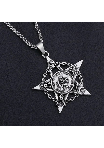Güneş 60 cm Maske Kolye Mızrak Ucu Çapraz Kolye Moda Charm Güneş Pusula Iskelet Pentagram Kazak Zincir Takı Erkekler Kadınlar Için Hediyeler (Yurt Dışından) fırsatları