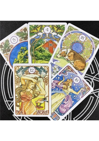 55 Adet TS34 Tarzı Art Nouveau Lenormand Tarot Oracle Kartları Cadı Pdf Ingilizce Art Nouveau'nun Hassas ve Geçici Görüntüleri Gerçeğin Aynalarıdır (Yurt Dışından)