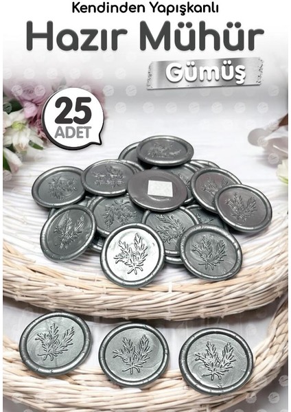 Hazır Mum Mühür Kendinden Etiketli Yapışkanlı Mum Mührü 25 Adet Gümüş MÜHÜR-T1216
