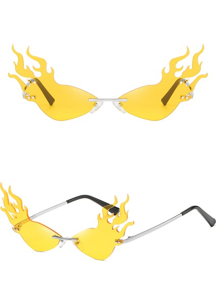 Turuncu Tarzı Yeni Moda Yangın Alev Güneş Gözlüğü Kadın Erkek Çerçevesiz Kedi Gözü UV400 Güneş Gözlükleri Lüks Hollow Shades Streetwear Gözlük (Yurt Dışından)