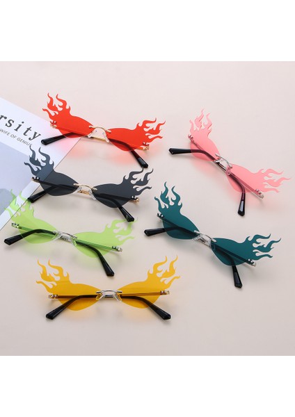Turuncu Tarzı Yeni Moda Yangın Alev Güneş Gözlüğü Kadın Erkek Çerçevesiz Kedi Gözü UV400 Güneş Gözlükleri Lüks Hollow Shades Streetwear Gözlük (Yurt Dışından) fiyatları