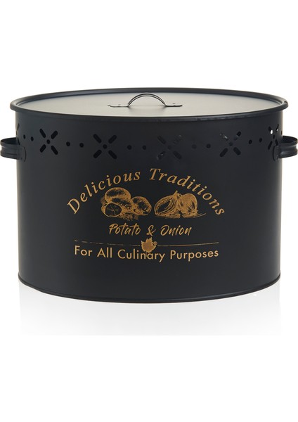 Metal Bölmeli Patates Soğan Kovası - Siyah - 18 lt