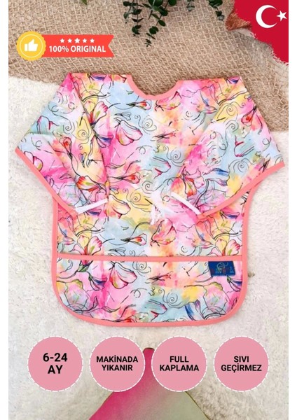 Ebru Desenli Sıvı Geçirmez Unisex Aktivite ve Mama Önlüğü 6-24 Ay