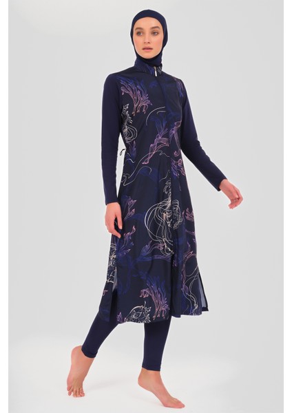Kadın Nakış Desenli Tam Kapalı Tesettür Mayo 24511-25 Lacivert fiyatları