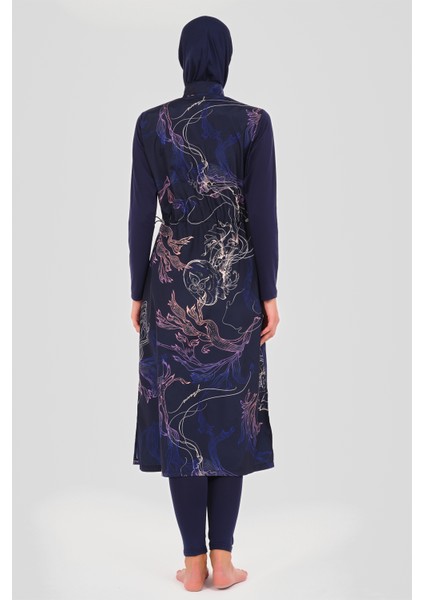 Kadın Nakış Desenli Tam Kapalı Tesettür Mayo 24511-25 Lacivert modelleri