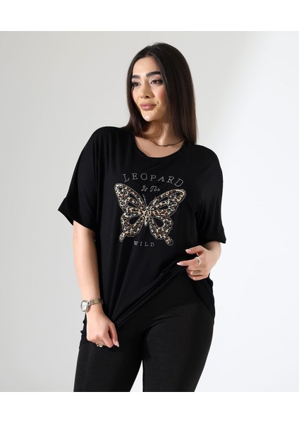 Leopar Kelebek Desenli Bluz