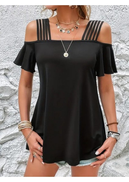 Kadın Kısa Kollu Beş Askılı Viskon Bluz