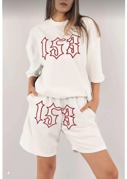 Fh Fashionhere Unisex Nakış Işlemeli Şort Takım - Beyaz