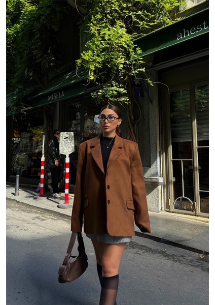 Süet Blazer Ceket 3 Düğme - Taba