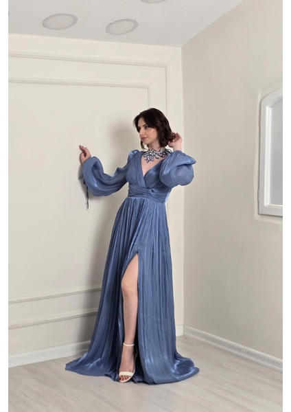 Indigo Yakalı Abiye 8495 fiyatları