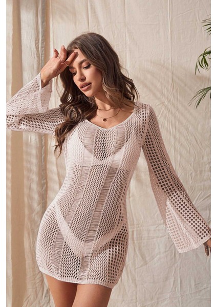 Örme Pamuk Uzun Kollu Pareo Plaj Elbisesi Kimono Kaftan fırsatları