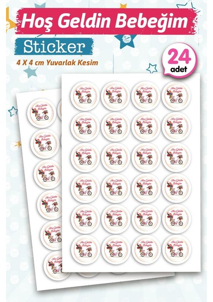 Hoş Geldin Bebeğim Etiket Yuvarlak 4cm (Kız) 24 Adet Bebek- Yenidoğan Hediyelik - Çikolata Etiketi Sticker -T1127 fiyatları