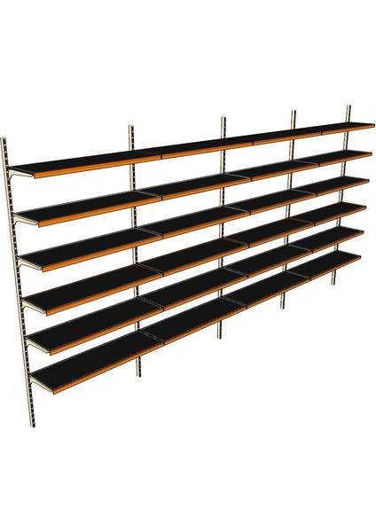 6 Katlı 4'lü Market Rafı - Duvara Monte, Ekonomik Market Rafı - 30x75 cm-Sarı