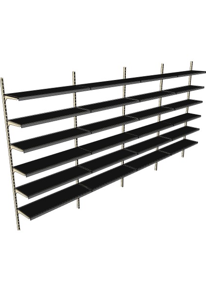 6 Katlı 4'lü Market Rafı - Duvara Monte, Ekonomik Market Rafı - 30x75 cm-Sarı