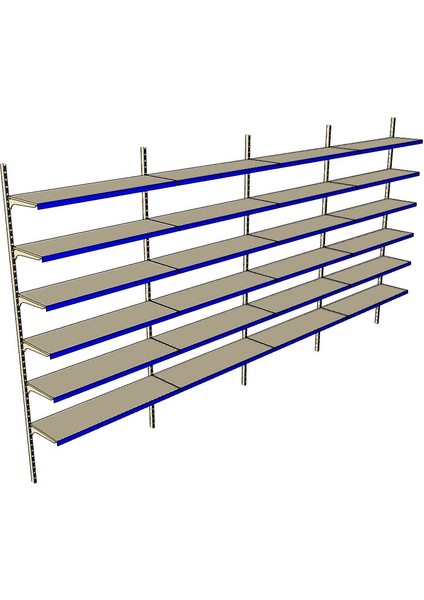 6 Katlı 4'lü Market Rafı - Duvara Monte, Ekonomik Market Rafı - 30x75 cm-Sarı