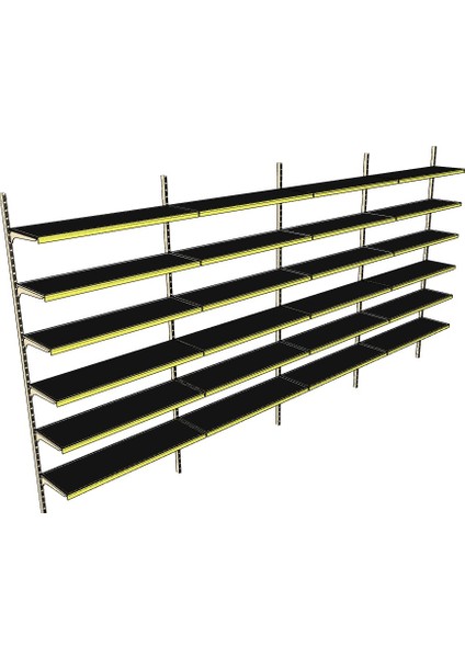 6 Katlı 4'lü Market Rafı - Duvara Monte, Ekonomik Market Rafı - 30x75 cm-Sarı