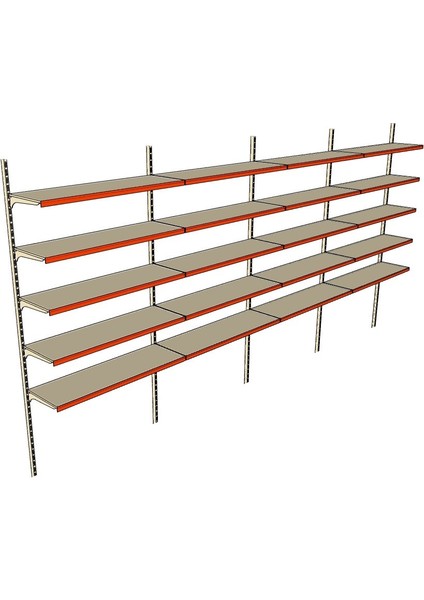 6 Katlı 4'lü Market Rafı - Duvara Monte, Ekonomik Market Rafı - 30x75 cm-Sarı